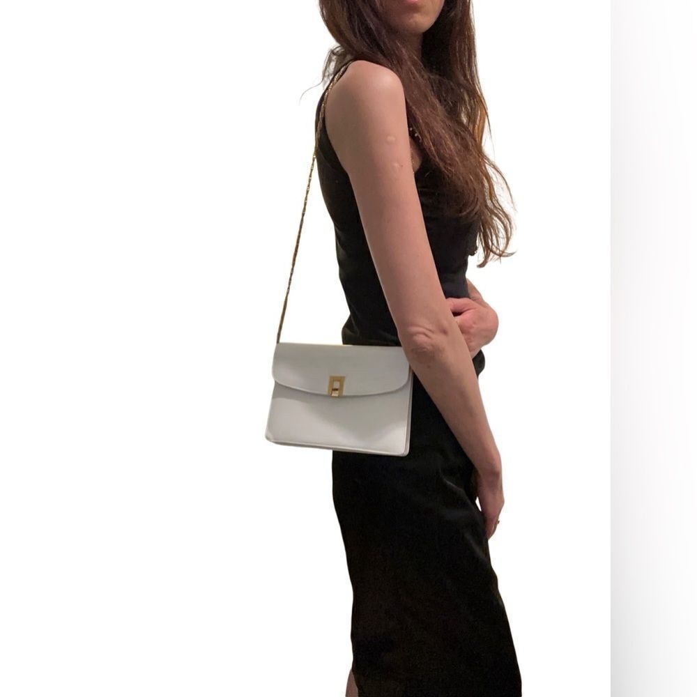 Gucci White and Gold Crossbody Bag with Flap Design